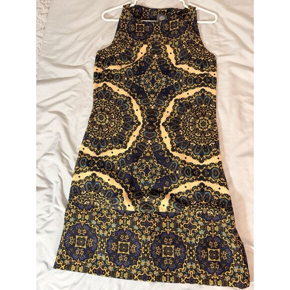 Vince Camuto Women’s Sz 6 Sleeveless Sheath Dress Gold Navy Baroque Print NWOT - Picture 5 of 10